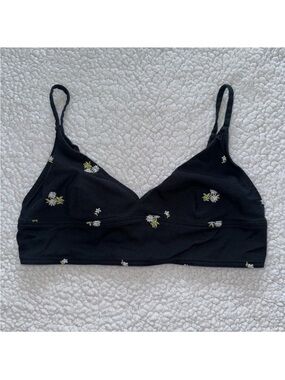 Urban Outfitters bralette crop top cami black white embroidered flowers floral L
